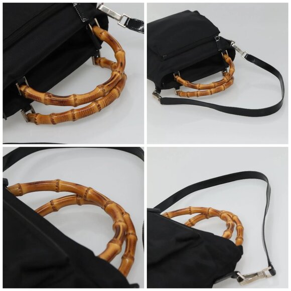 GUCCI Bamboo Hand Bag Nylon 2way Black Silver 002 2058 0508 5 Auth 138391 - Picture 16 of 16